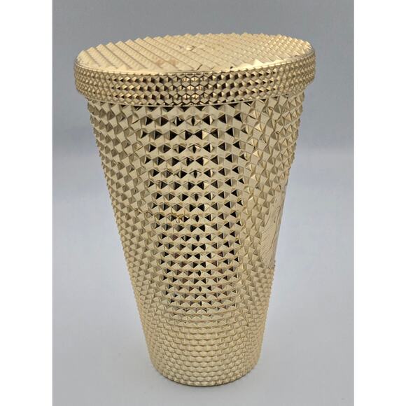 Studded Gold Colored Starbucks 16 oz Tumbler with Lid NO STRAW - Picture 6 of 12